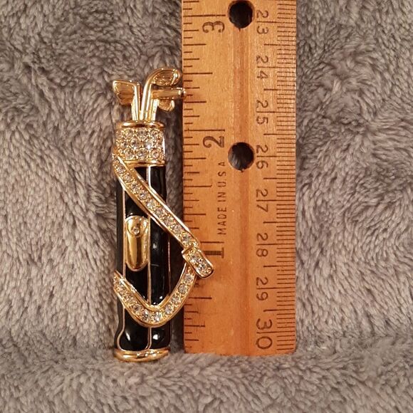 Swarovski Crystal Swan Black and Gold Golf Club Pin Brooch Lapel - Picture 9 of 9